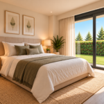 Dormitorio sereno con luz natural y plantas