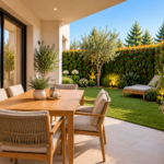 Patio moderno con jardín mediterráneo